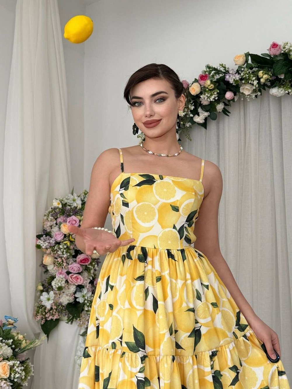 Acon Desen Baskılı Elbise ETK-00876-sari