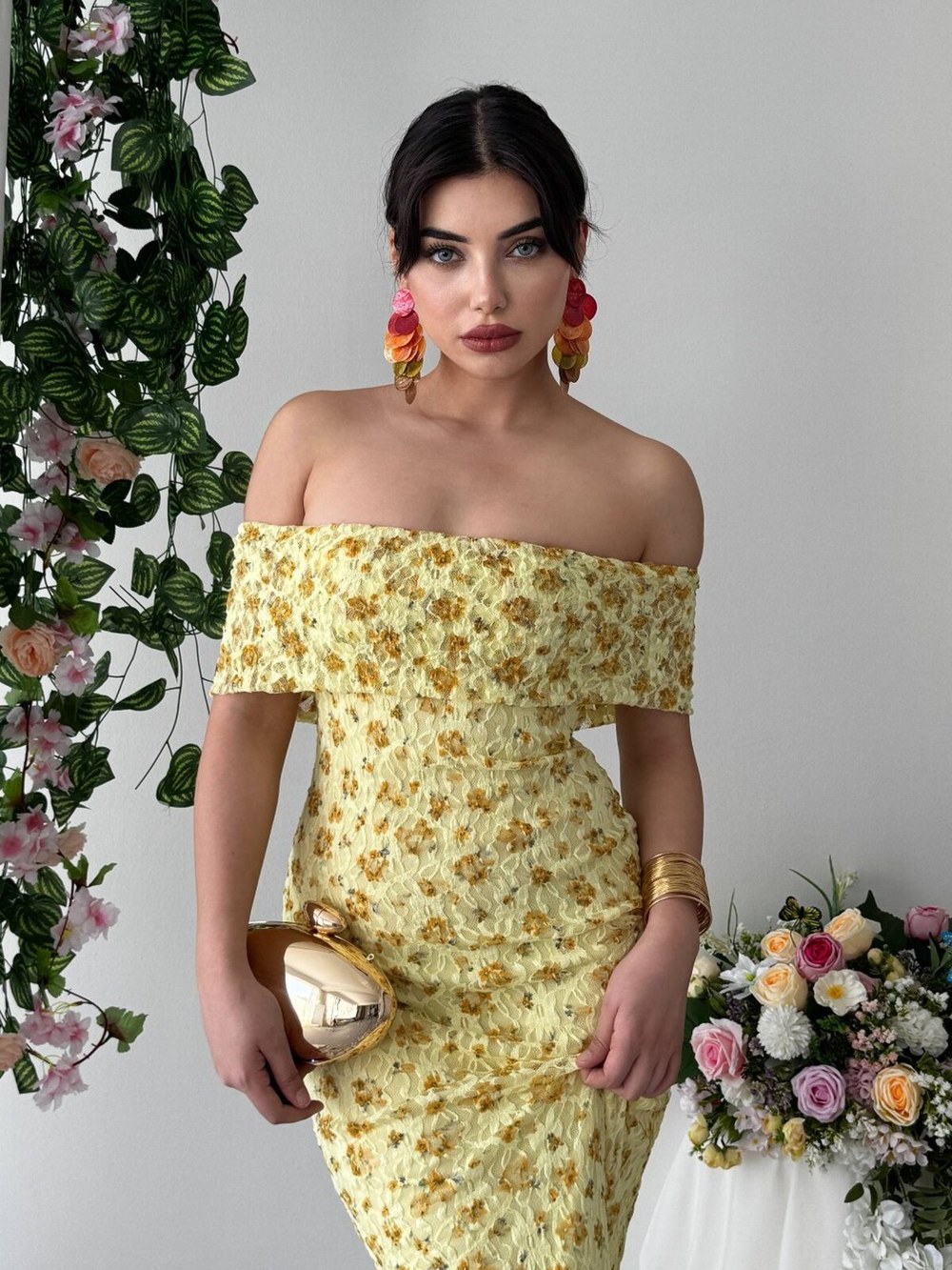 Cesa Straplez Elbise ETK-00928-sari