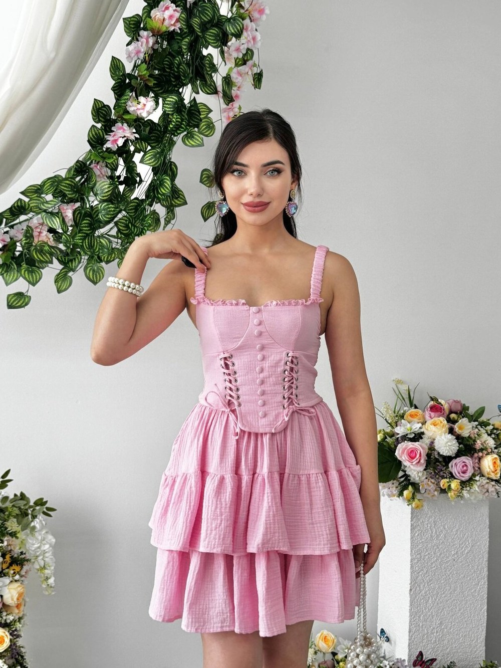 Mosya Mini Elbise ETK-00930-pembe
