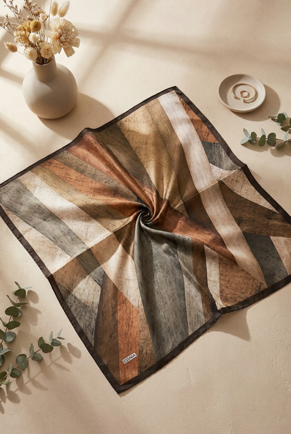 Asimetrik Desenli Rayon Eşarp -Toprak