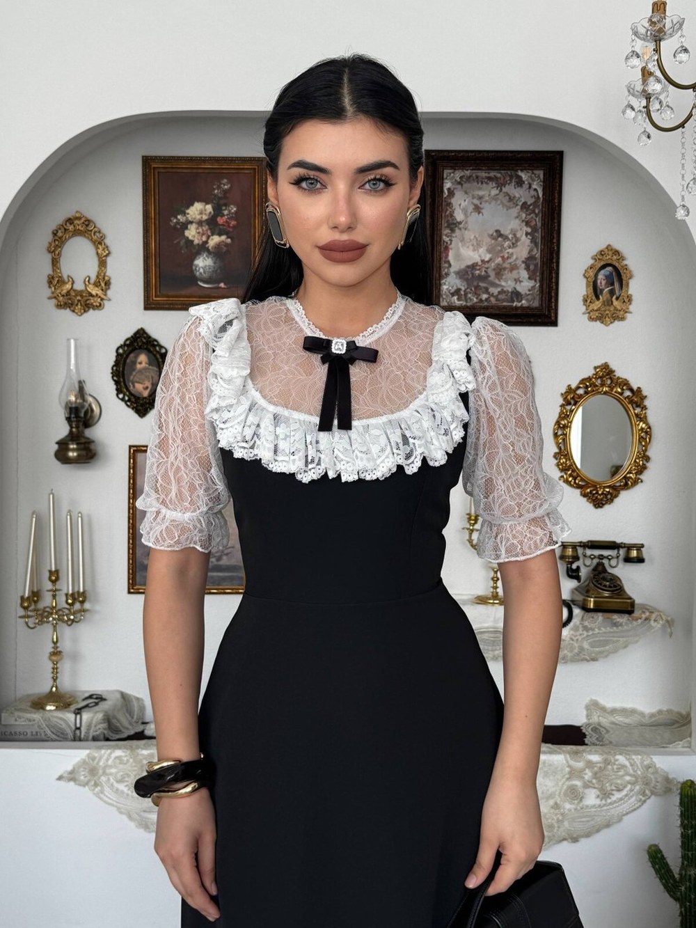 Esane Broş Detaylı Elbise ETK-00954-siyah