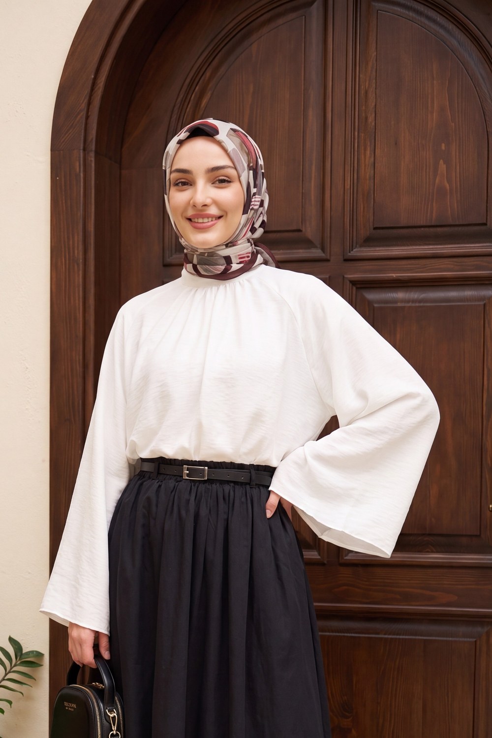 İspanyol Kol İçi Astarlı Tül Modal Bluz -Beyaz