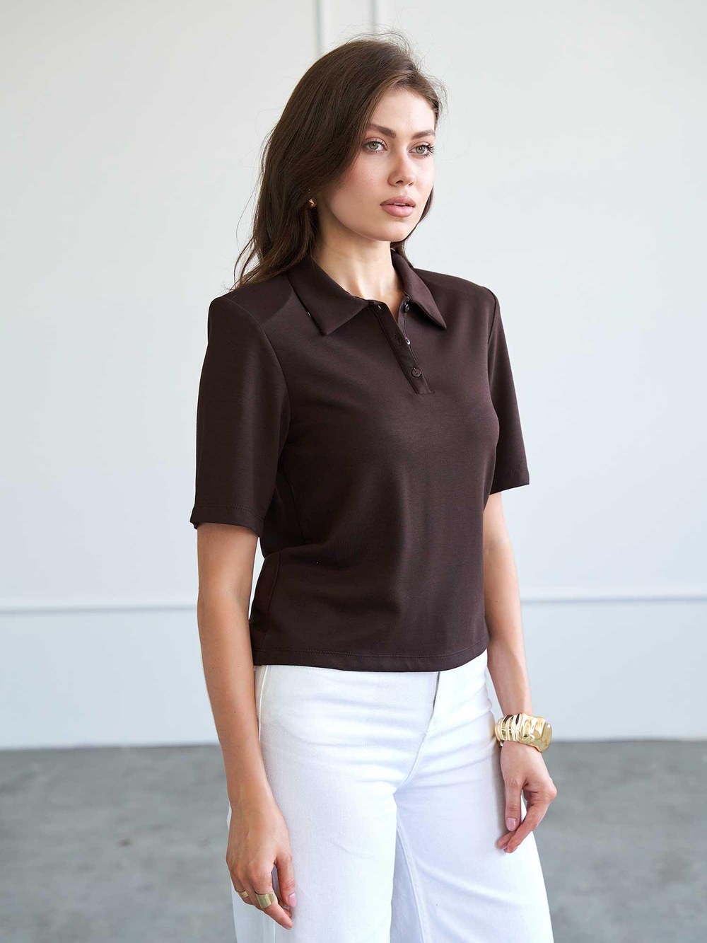 071824 Vatkalı Polo Yaka Bluz