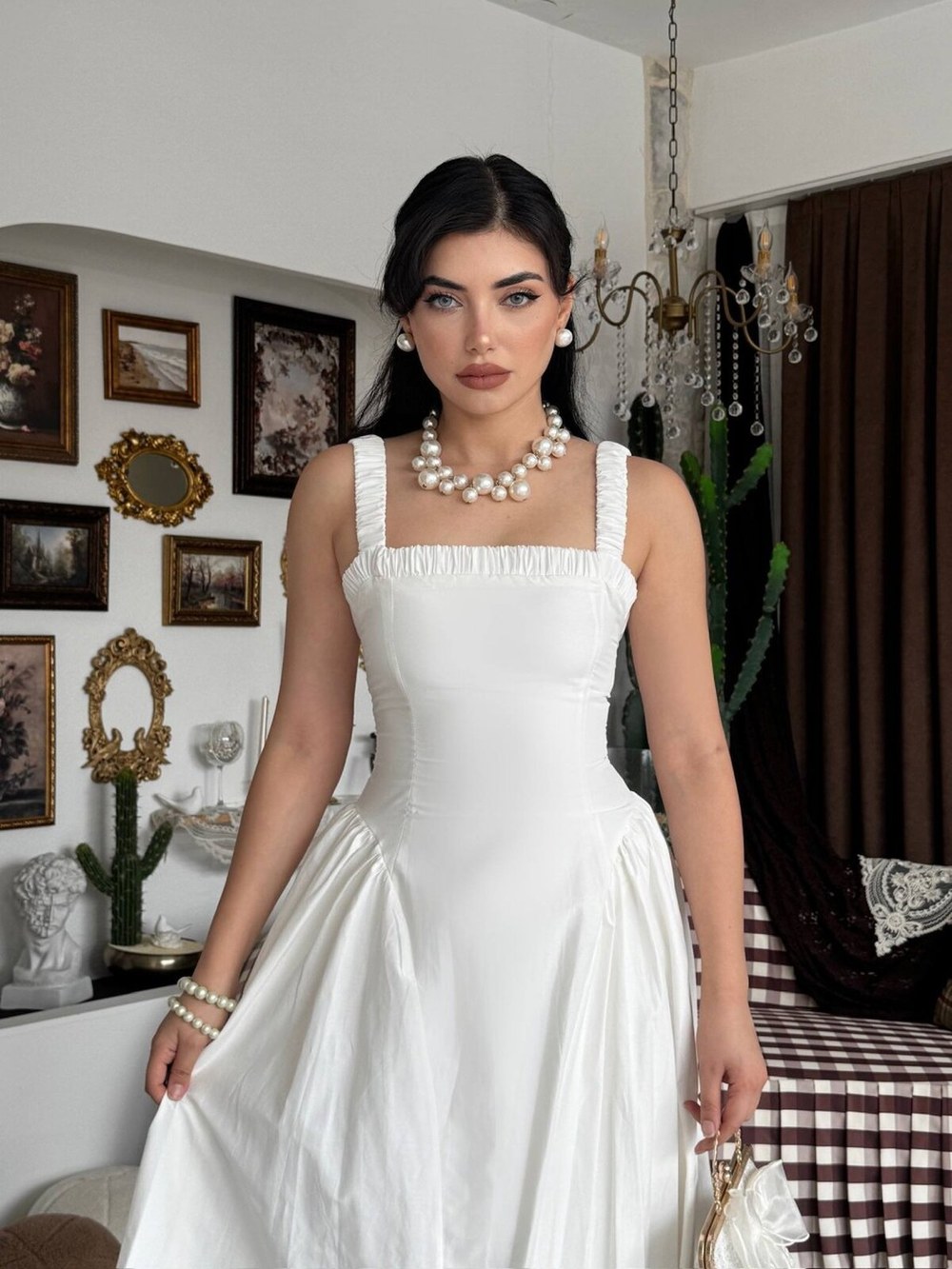 Huen Midi Elbise ETK-00962-ekru