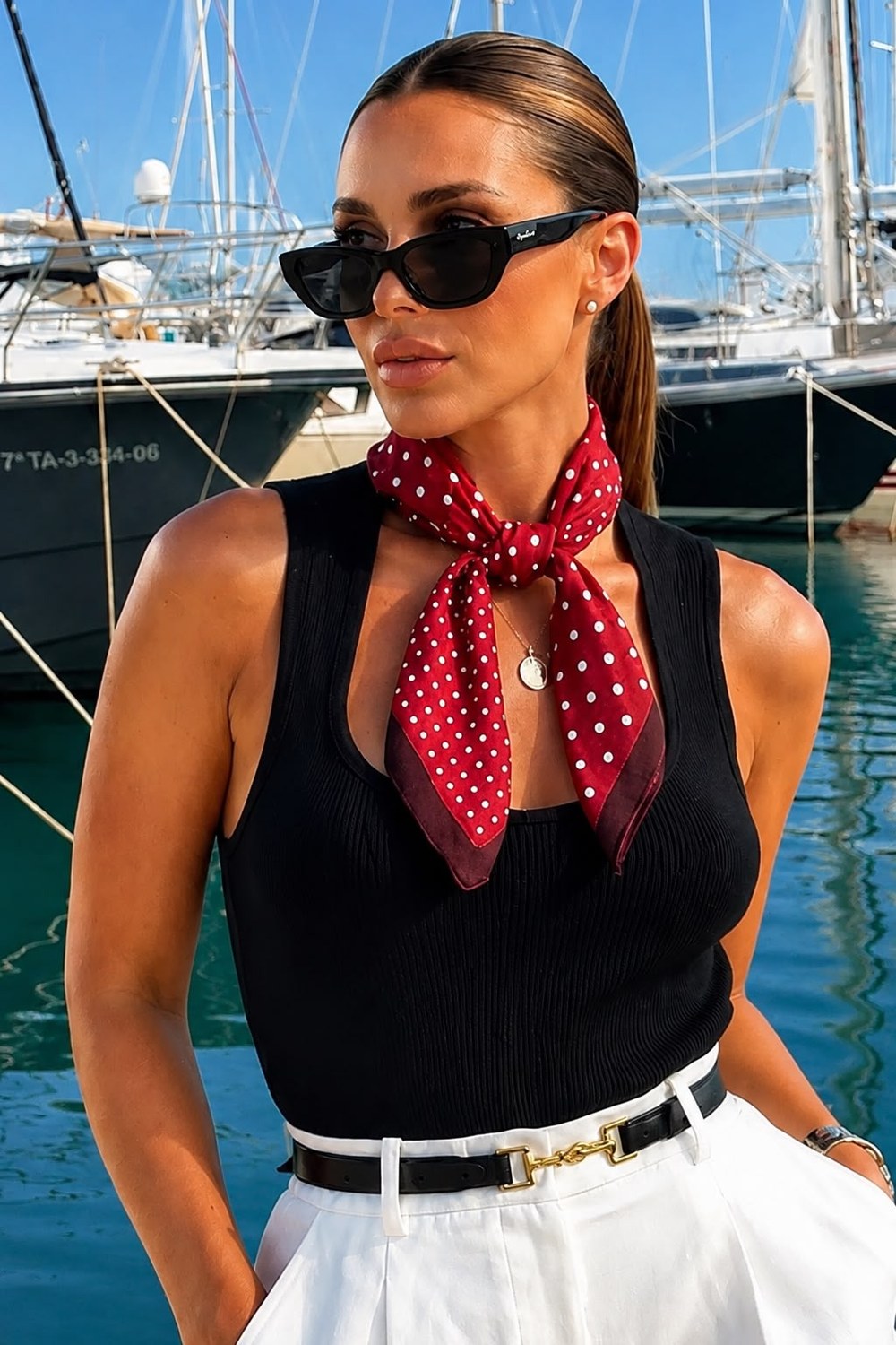 15413 Bordo Puantiyeli Bandana Fular 50x50 Cm