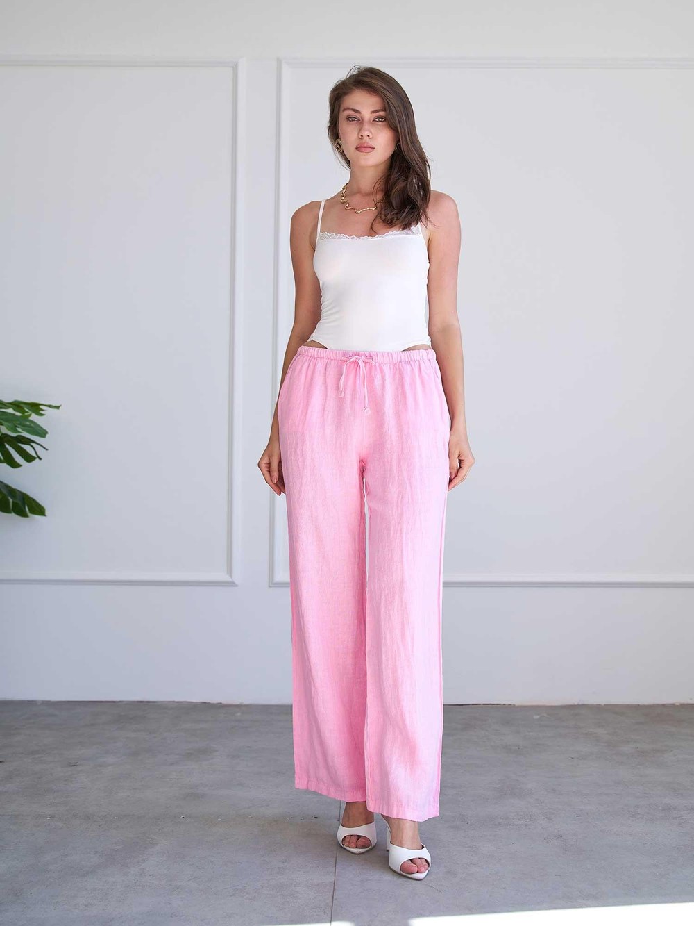031687 Düz Paça Keten Pantolon YP4991