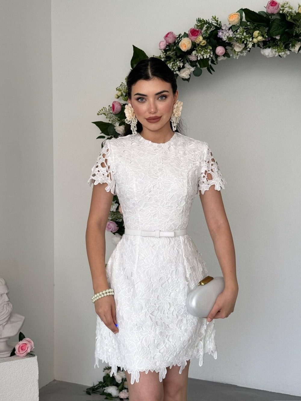 Rema Kemer Detaylı Elbise ETK-00988-beyaz