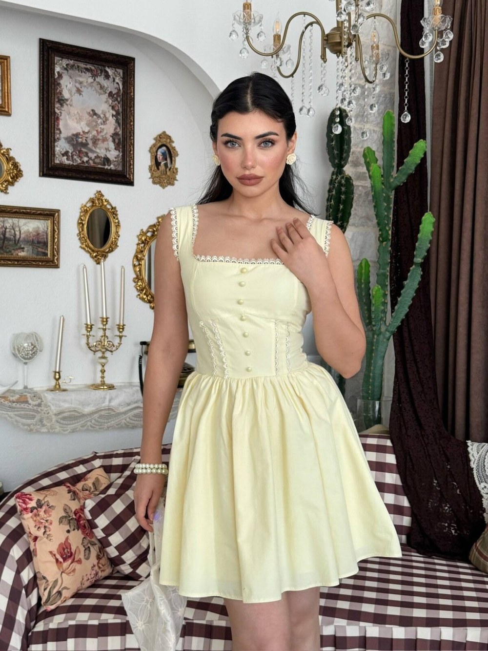 Joyo Düğme Detaylı Elbise ETK-00979-sari