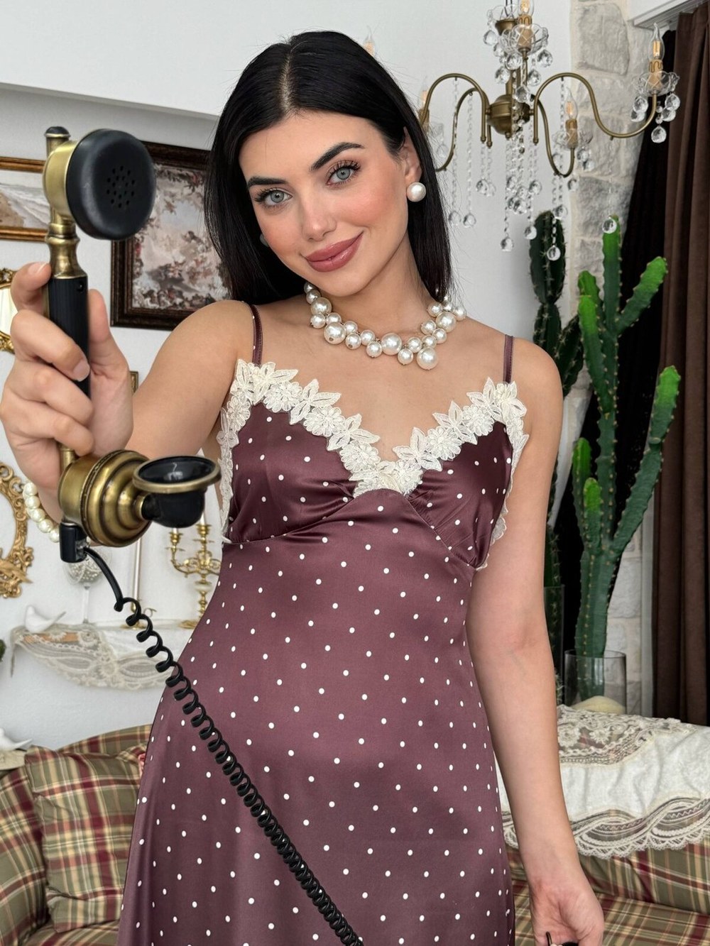 Jurs Güpür Dantel Detaylı Elbise ETK-00986-kahve