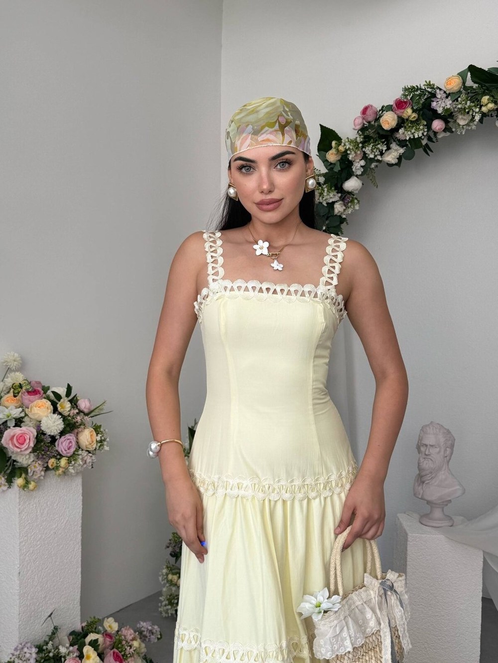 Crols Midi Elbise ETK-00982-sari