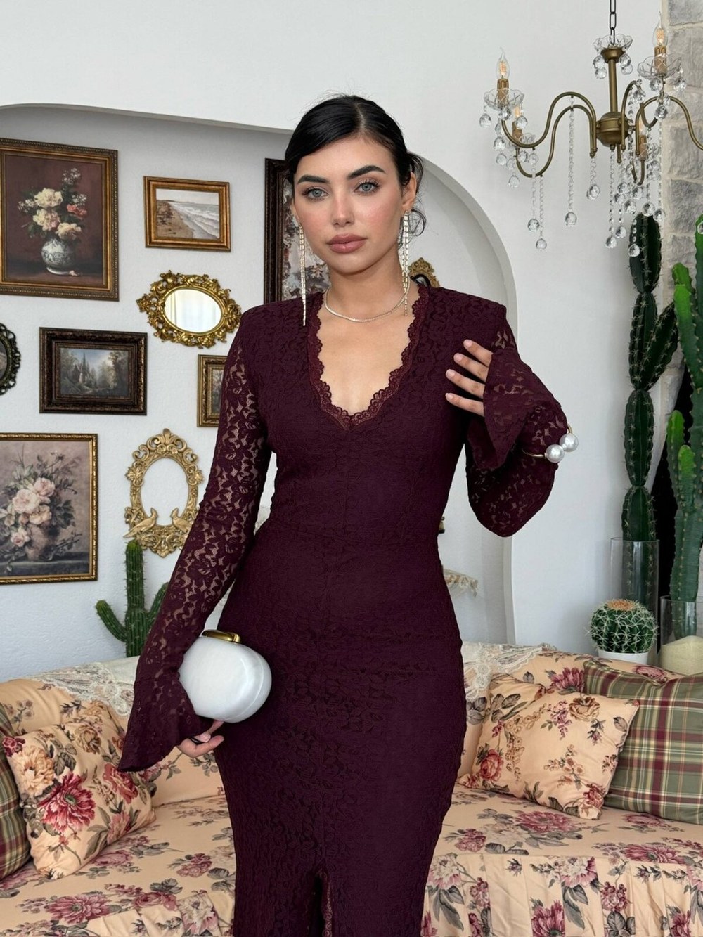 Ruyon Yırtmaç Detaylı Elbise ETK-00890-murdum