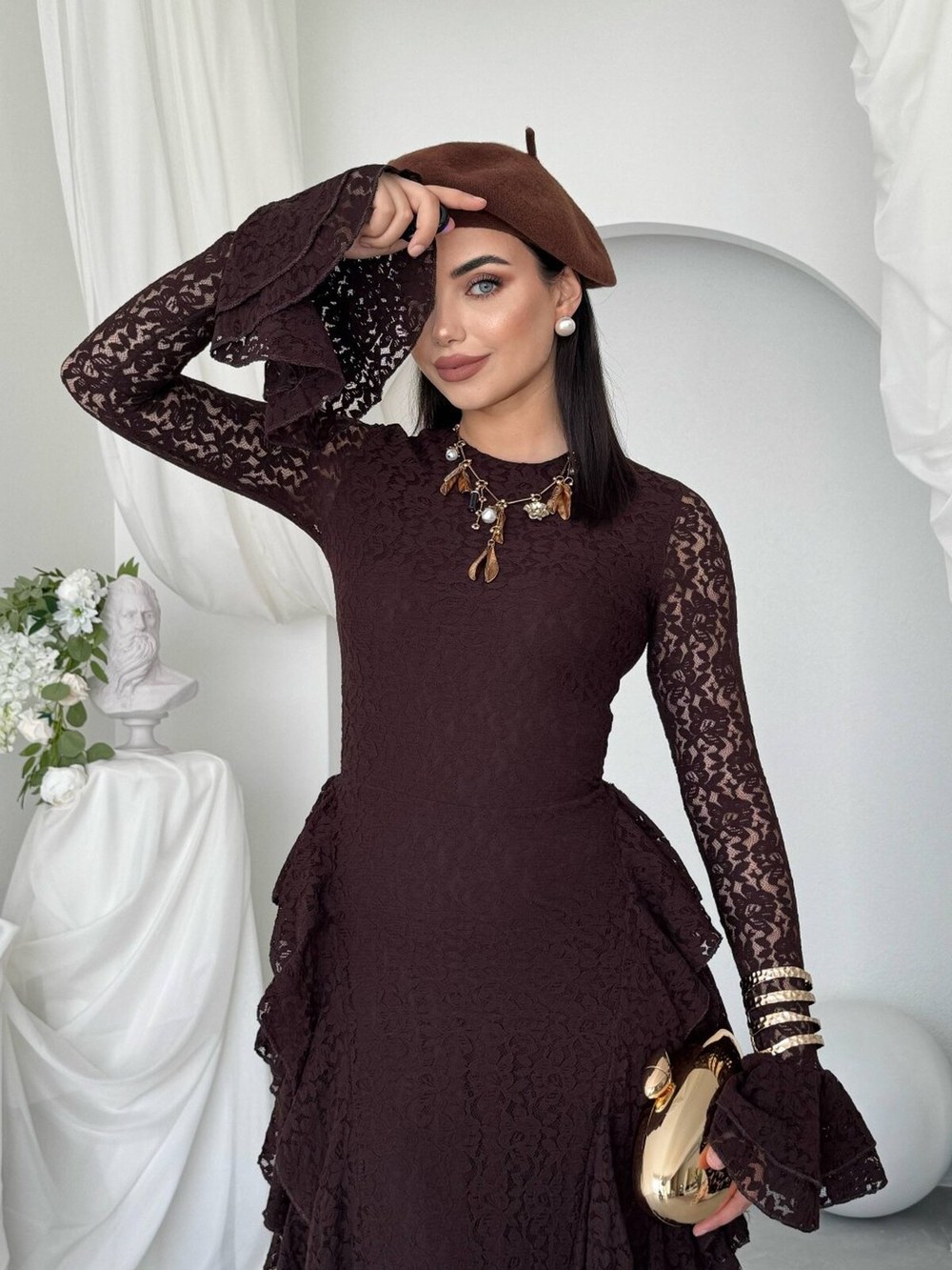 Fusne Midi Elbise ETK-01022-kahve