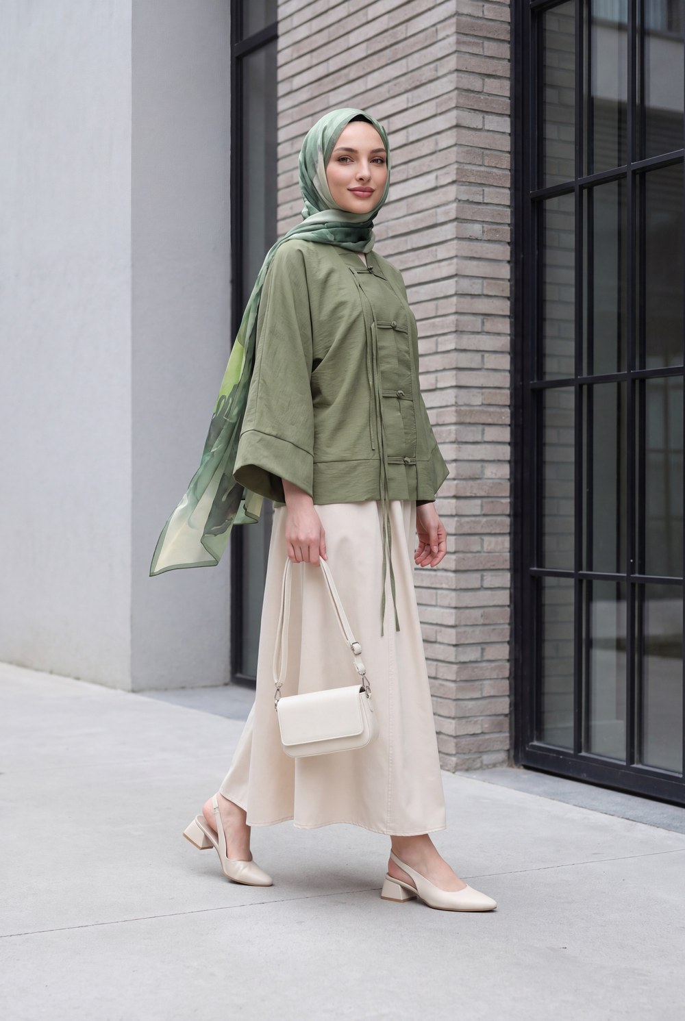 Çin Düğümü Kapamalı Hakim Yaka Paraşüt Kimono -Haki