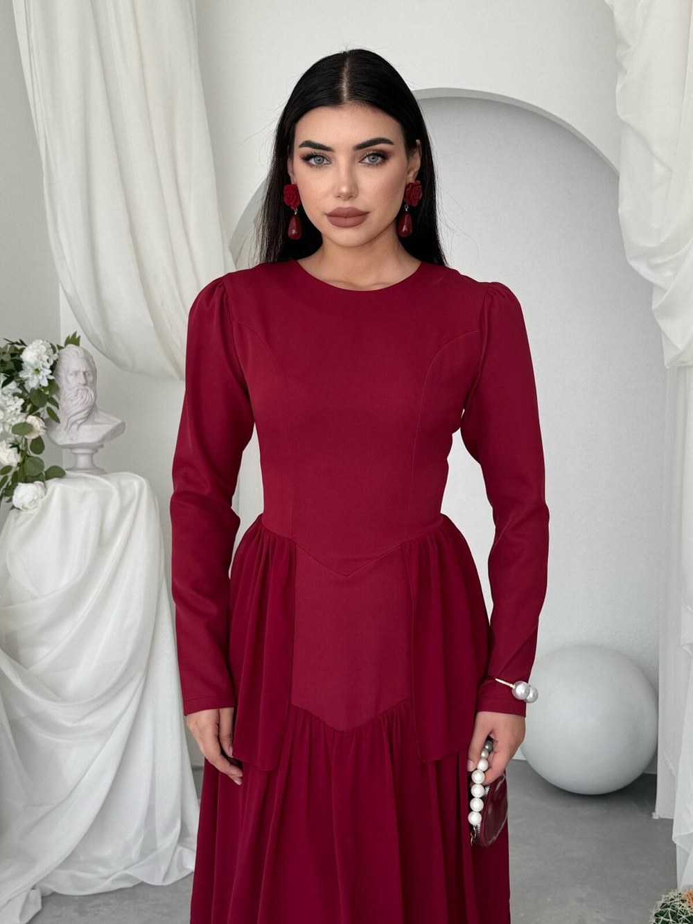 Onces Midi Elbise ETK-01029-bordo