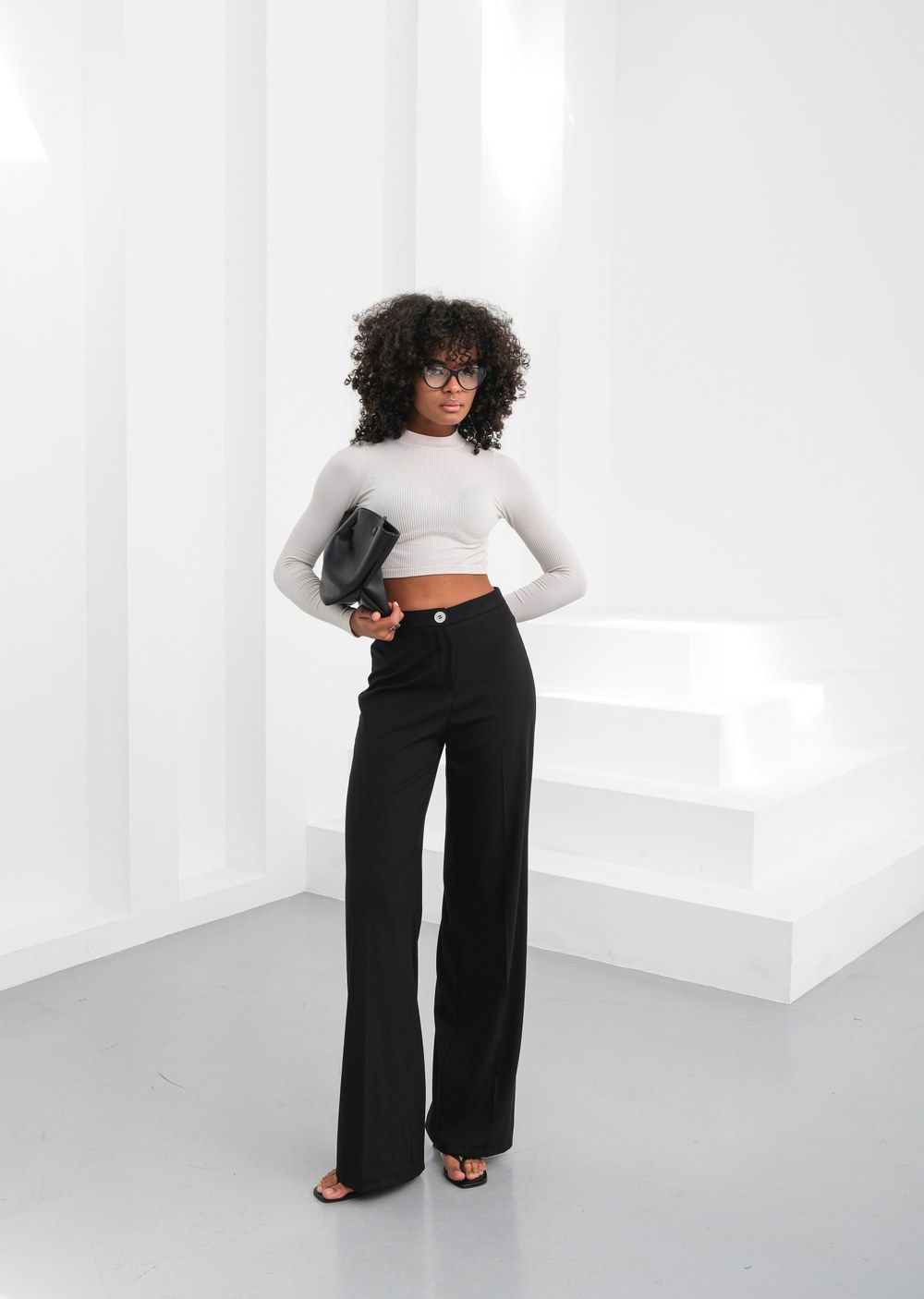 Palazzo Trousers Wıth Waıst Elastıc Metal Button Detaıled
