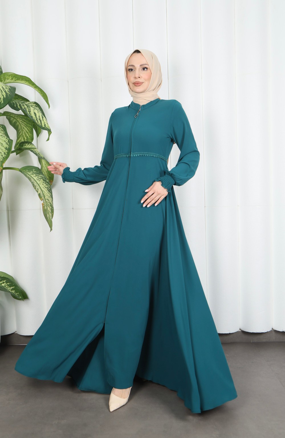 Beli Dantelli Mevlana Ferace Mint Yeşili HNT7011