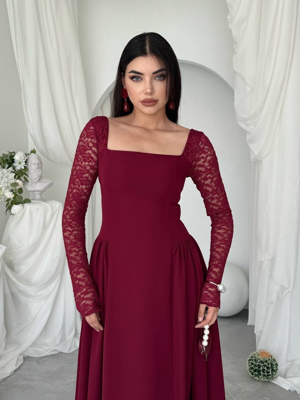 Kukale Midi Elbise ETK-01028-bordo