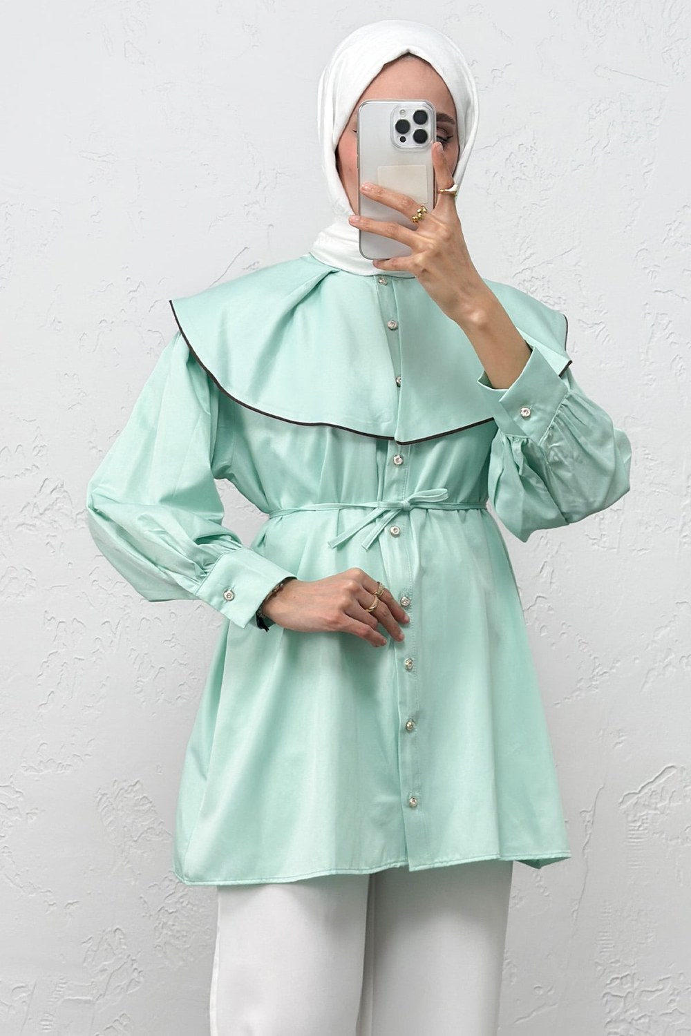 Geniş Yaka Gömlek Y0079 - Mint Yeşili