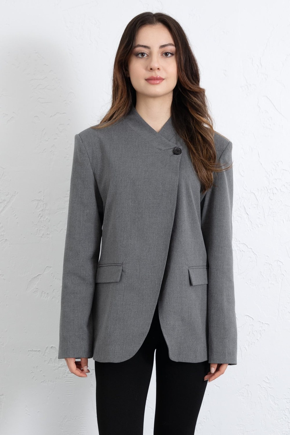 Yüksek Yaka Blazer Ceket 269013 - Gri