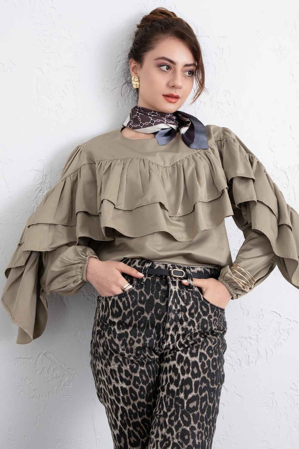 Volan Detay Bluz 0087 - Haki