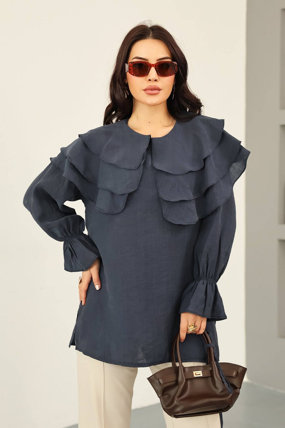 Katlı Yaka Tunik 0062 - Lacivert