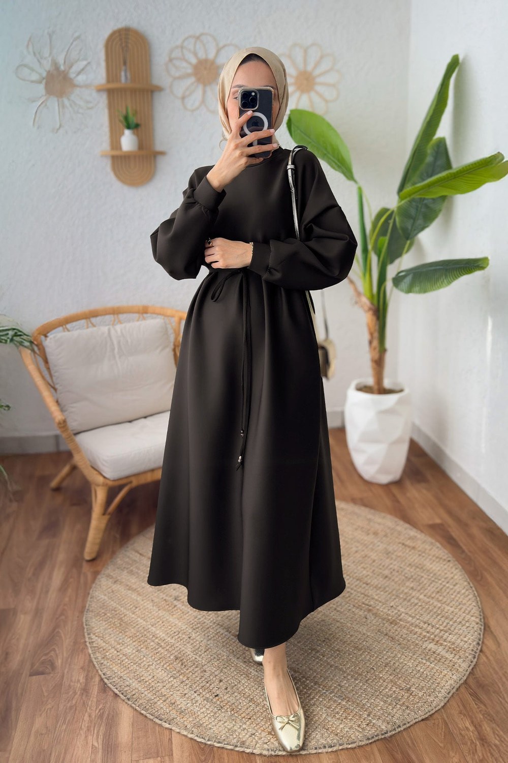 Elegance Scuba Elbise 2211 - Acı Kahve