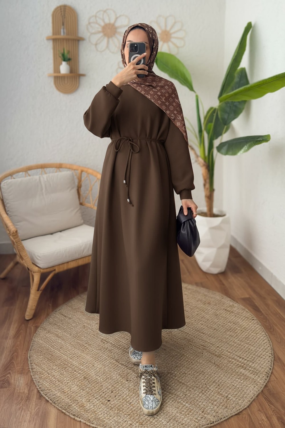 Elegance Scuba Elbise 2211 - Kahverengi