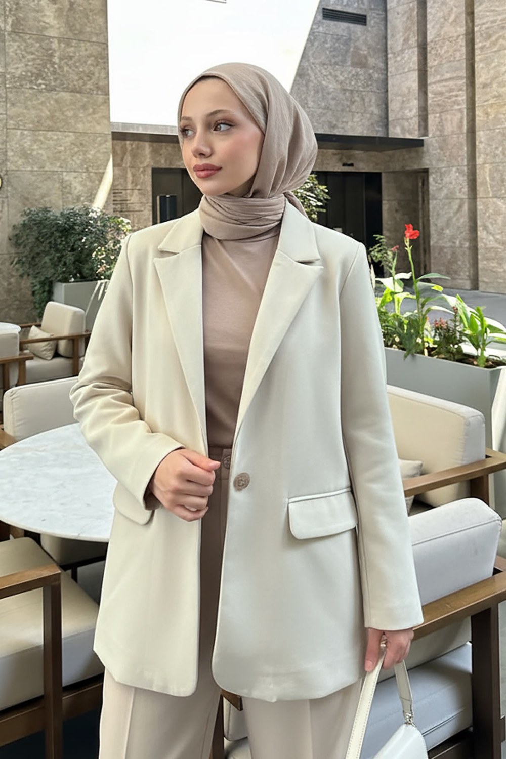 Scuba Blazer Ceket 2272 - Taş Rengi