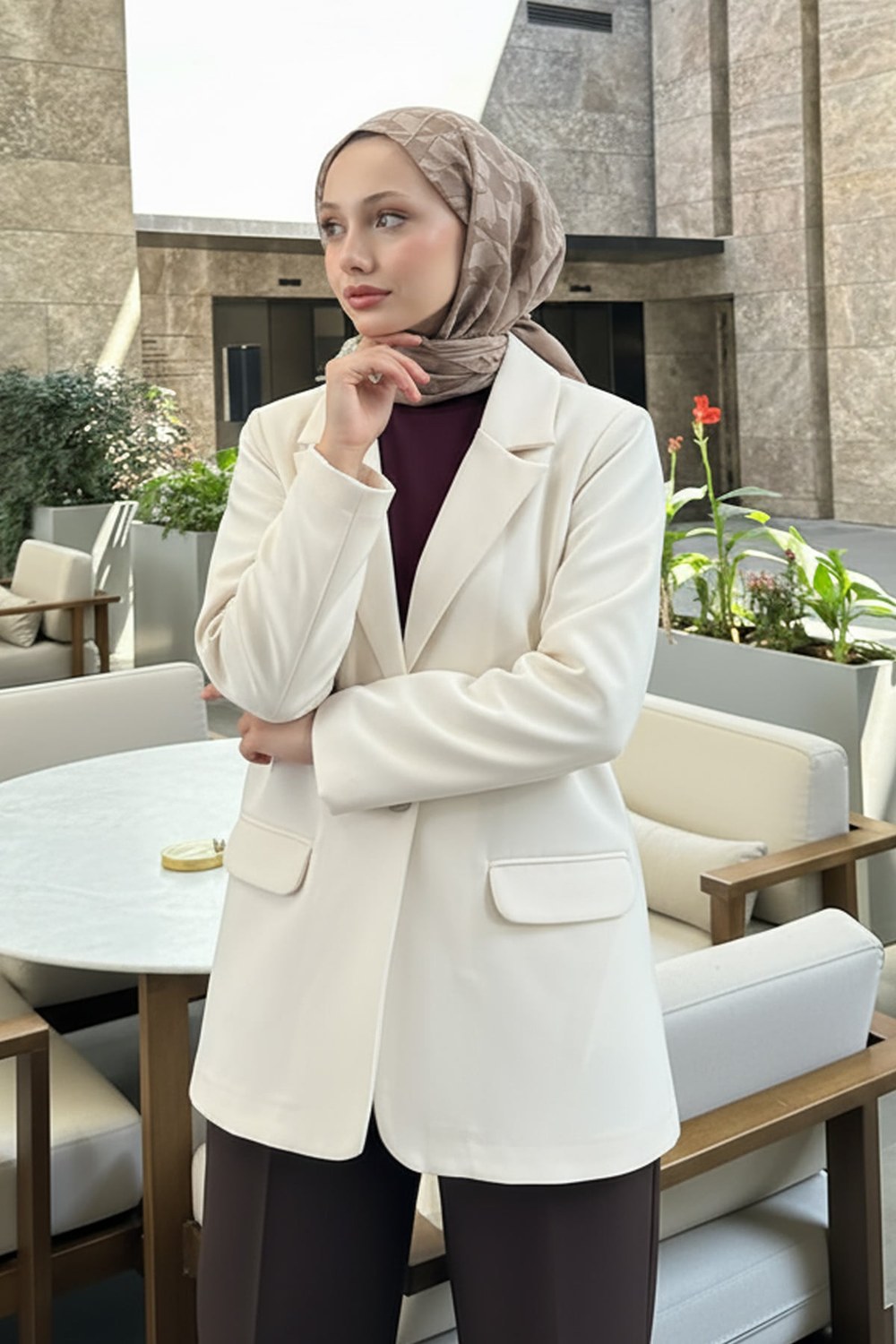Scuba Blazer Ceket 2272 - Bej