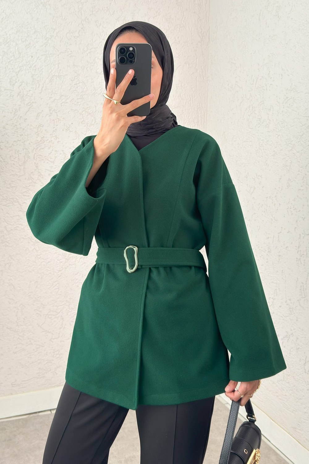 Premium Kaşe Kaban 0019 - Zümrüt Yeşili