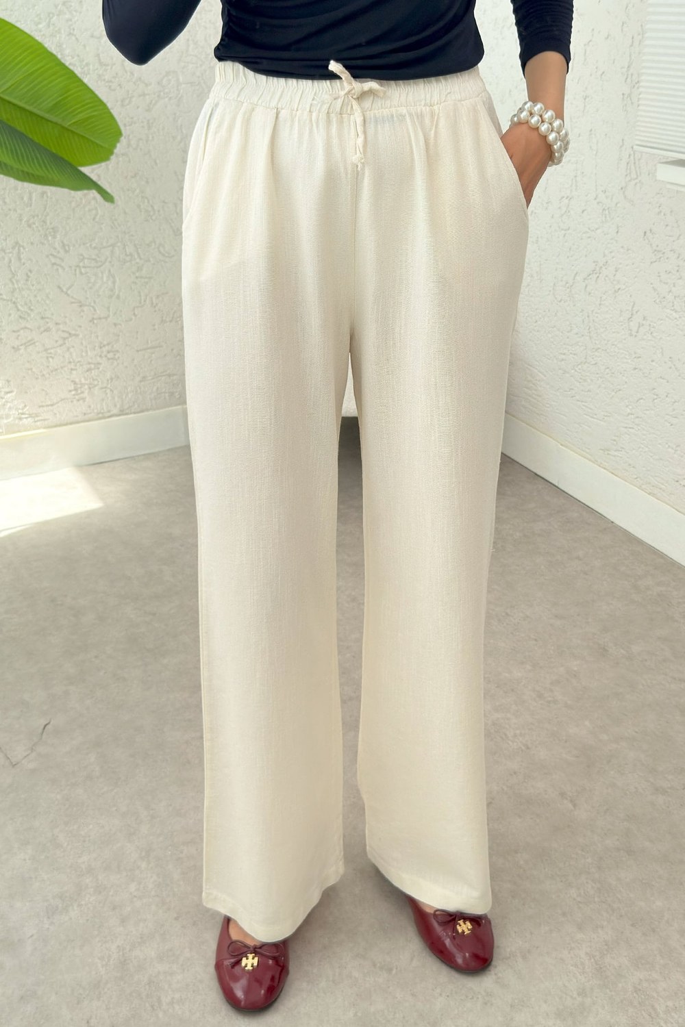 Keten Cepli Pantolon 2394 - Bej