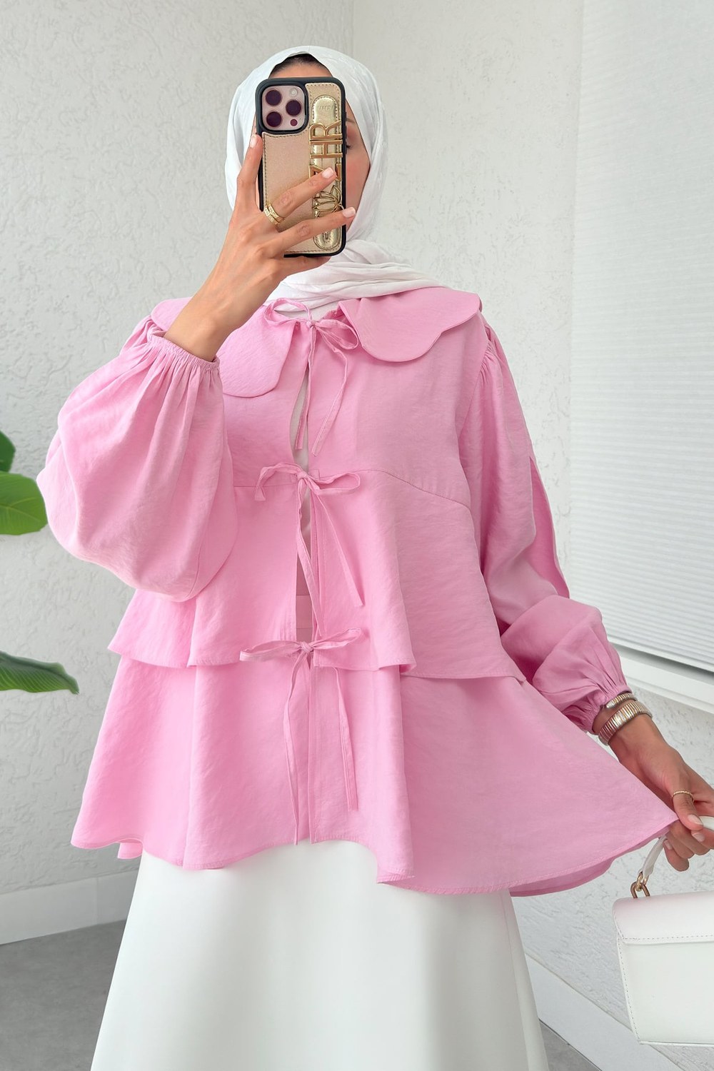 Balon Kol Bebe Yaka Tunik 2370 - Pembe