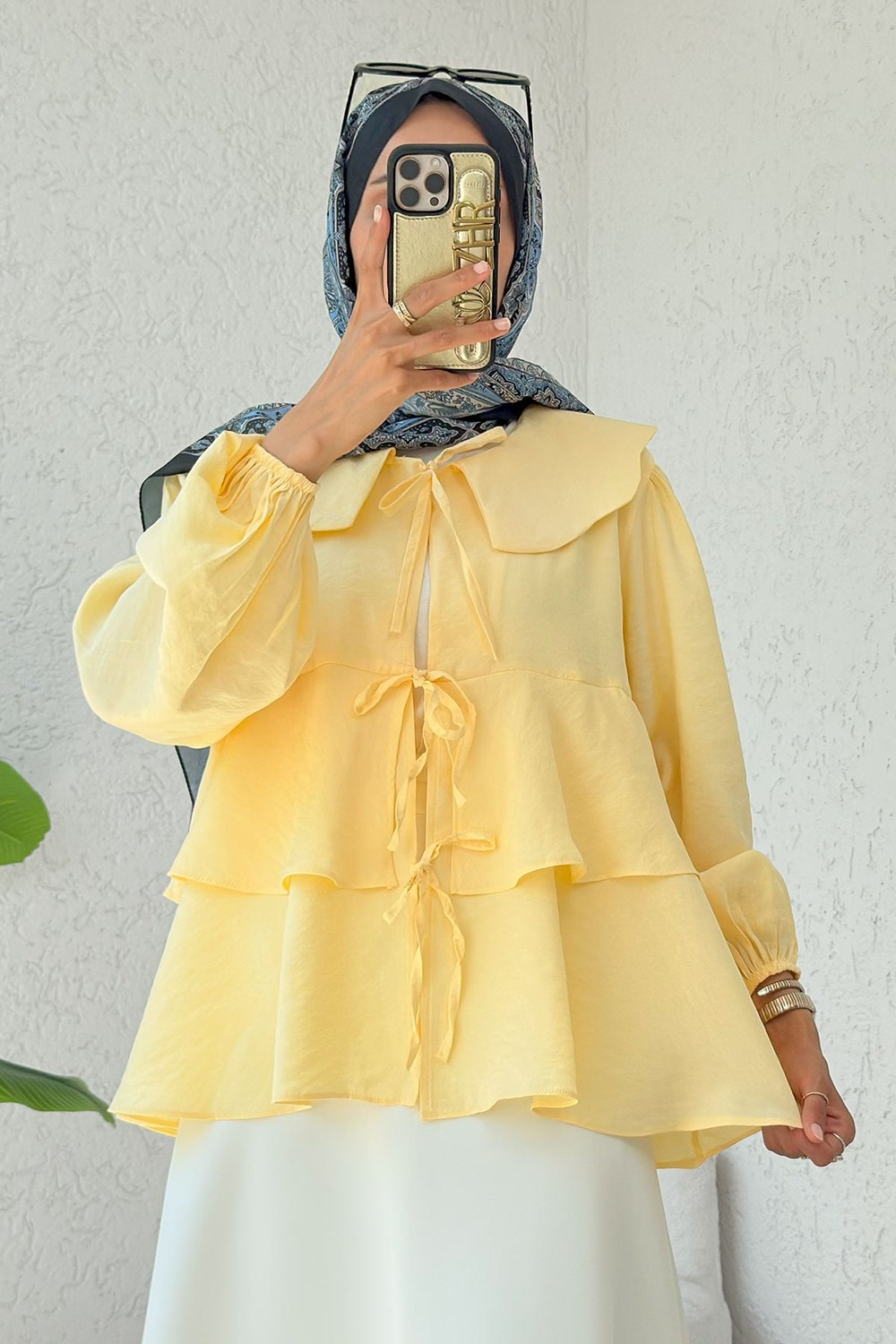 Balon Kol Bebe Yaka Tunik 2370 - Sarı