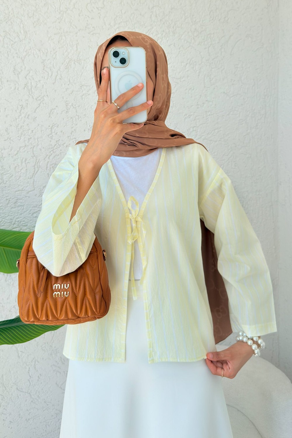 Çizgili İp Bağcıklı Kimono 2357 - Sarı