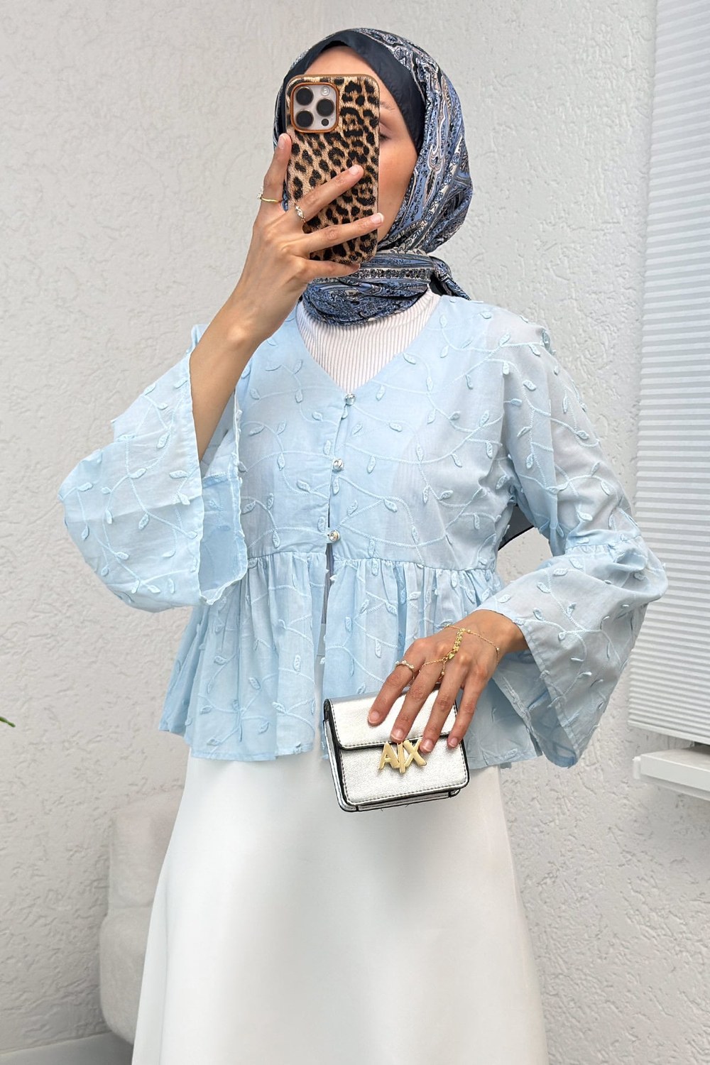 Damla Nakışlı Kimono 2368 - Mavi