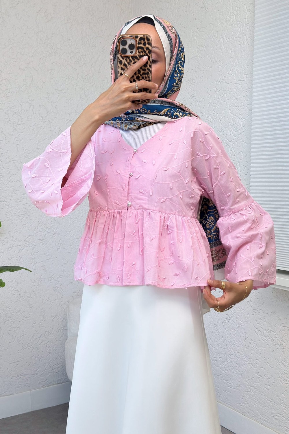 Damla Nakışlı Kimono 2368 - Pembe