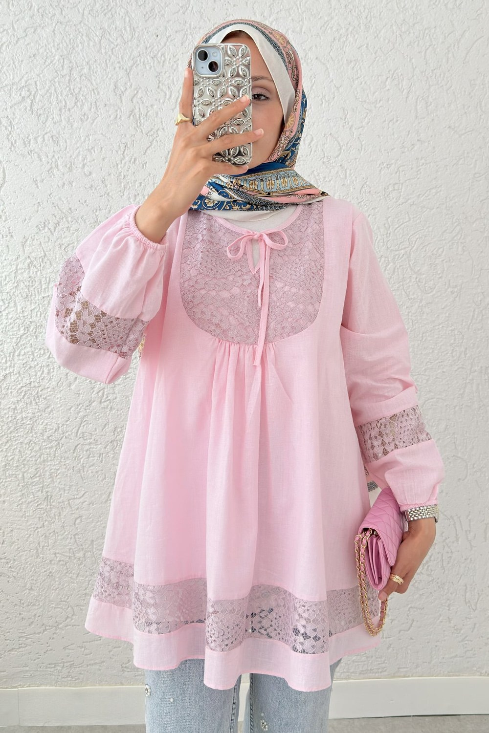 Dantel Detaylı Tunik 2305 - Pudra