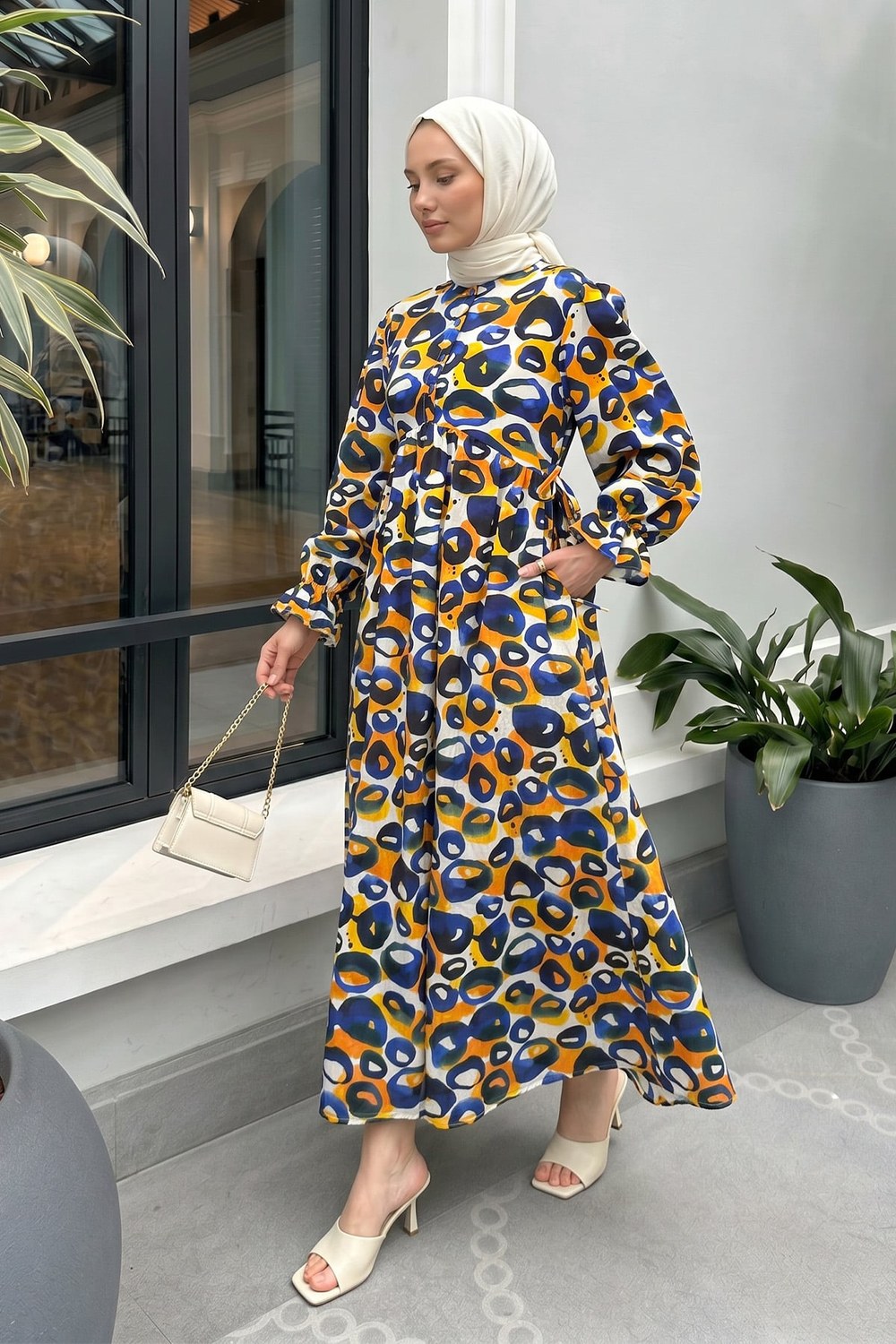 Mimoza Desen Tesettür Elbise 2328 - Lacivert