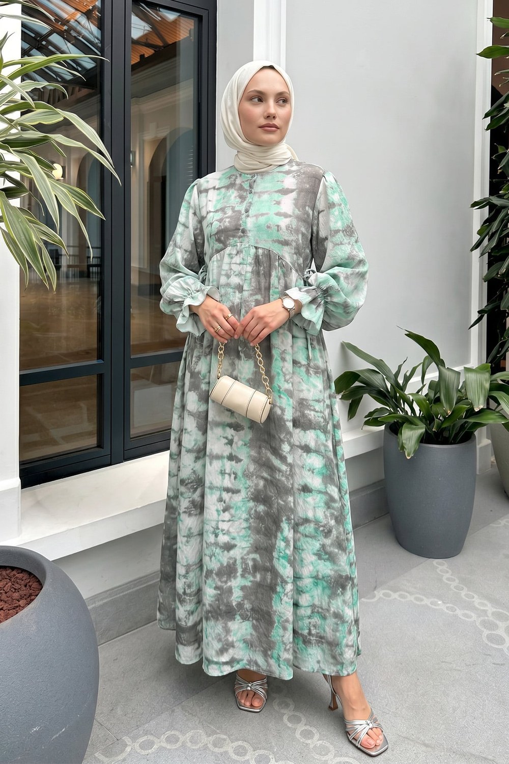 Mira Desen Tesettür Elbise 2328 - Mint Yeşili