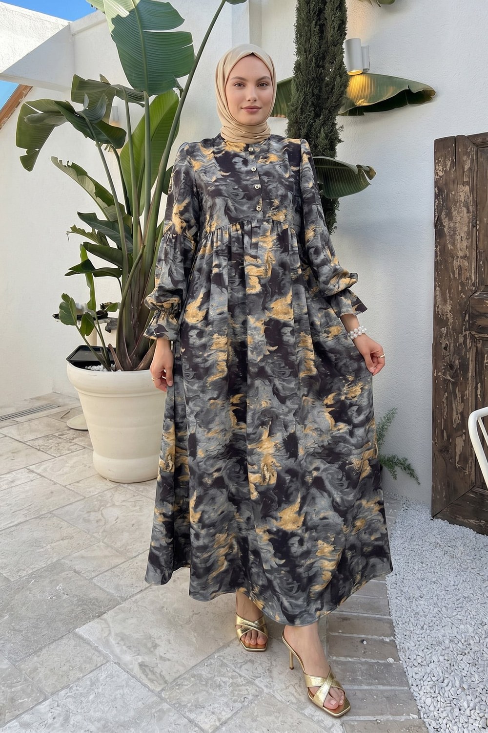 Batik Desen Viscon Elbise 2310 - Antrasit