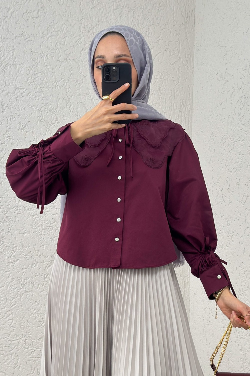 Bebe Yaka Kısa Gömlek 2254 - Bordo