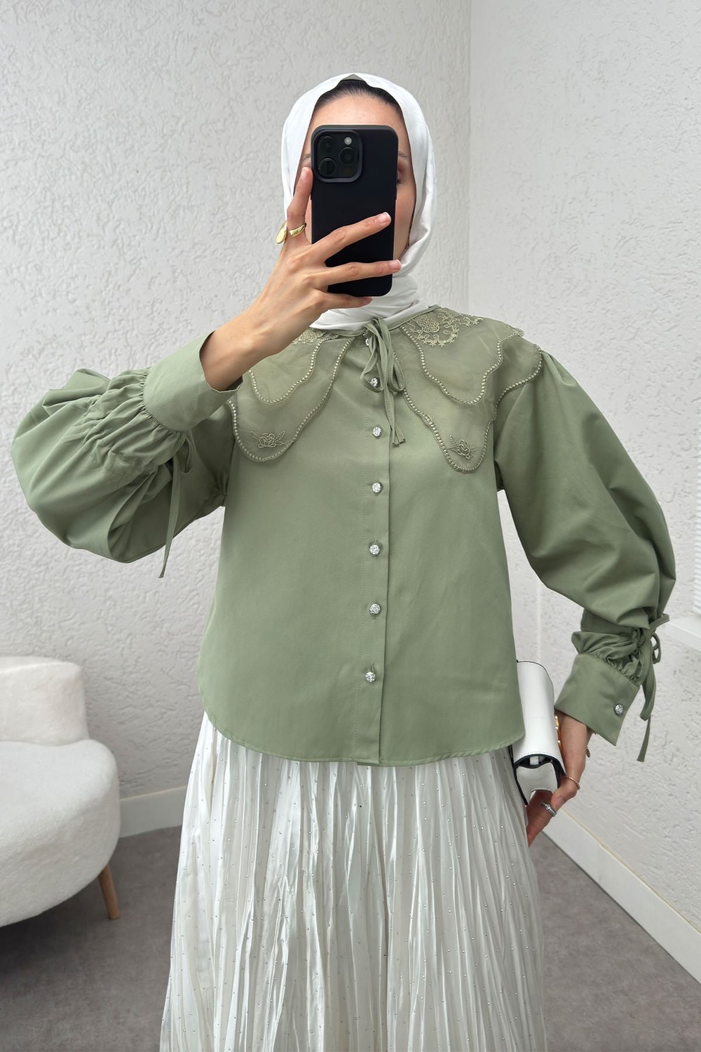 Bebe Yaka Kısa Gömlek 2254 - Mint Yeşili