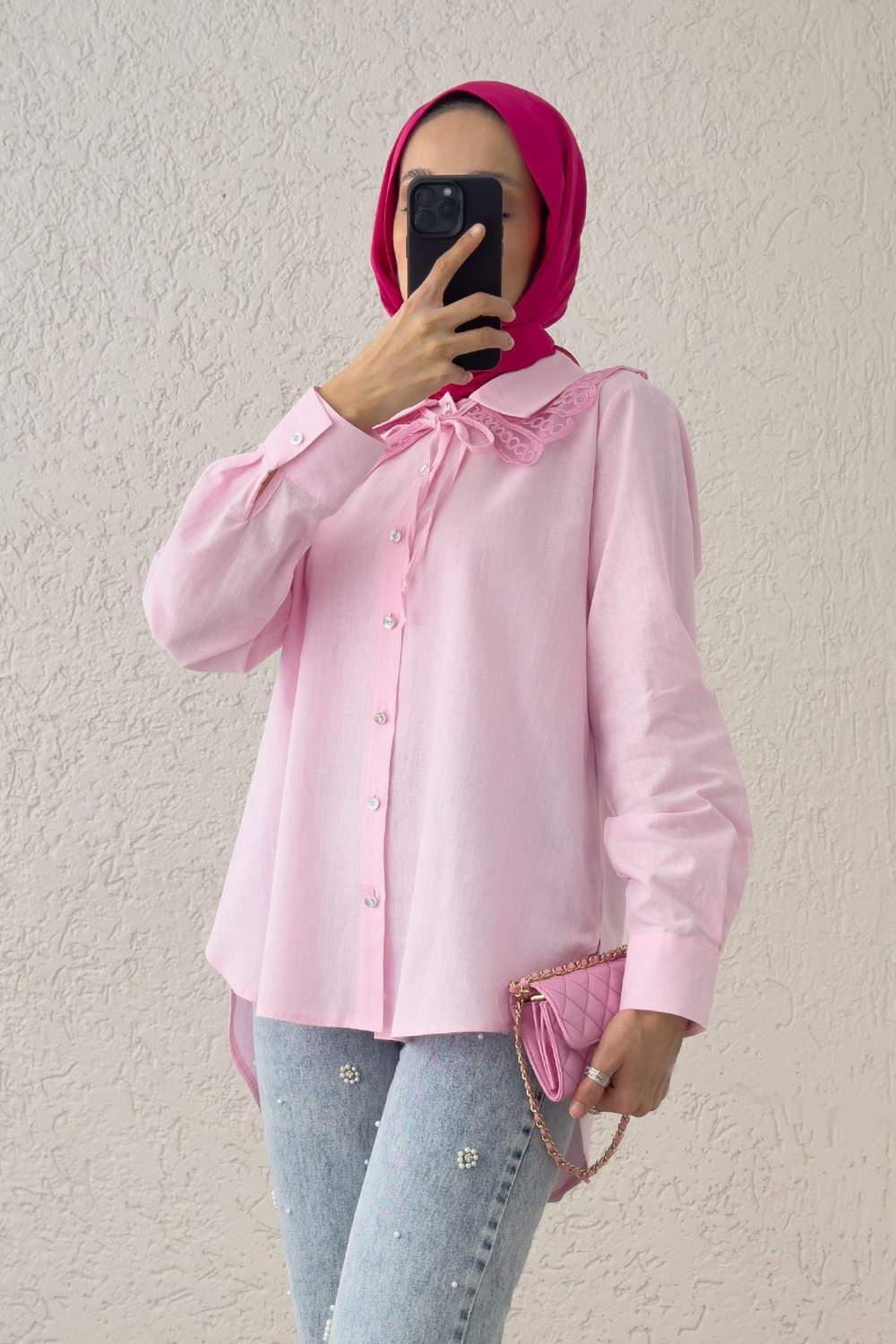 Yakalık Detaylı Gömlek 2214 - Pembe