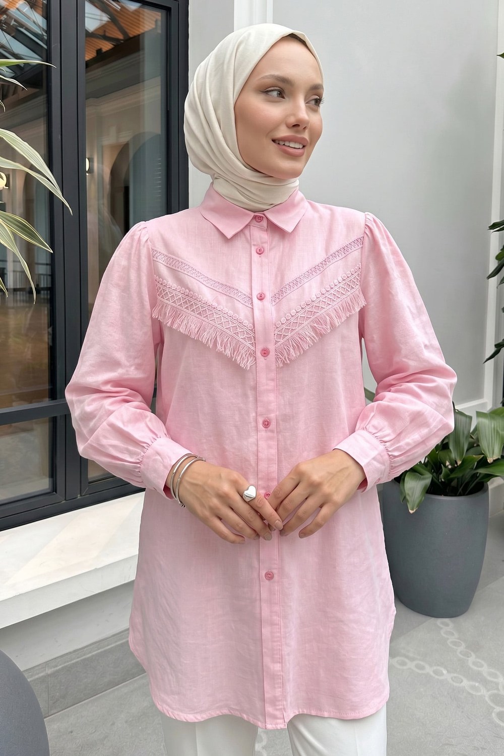 Püskül Detaylı Gömlek 2109 - Pembe