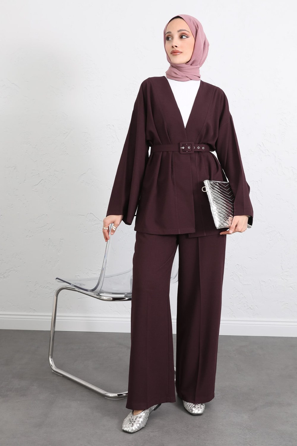 Kemerli Kimono Takım 0047 - Mürdüm