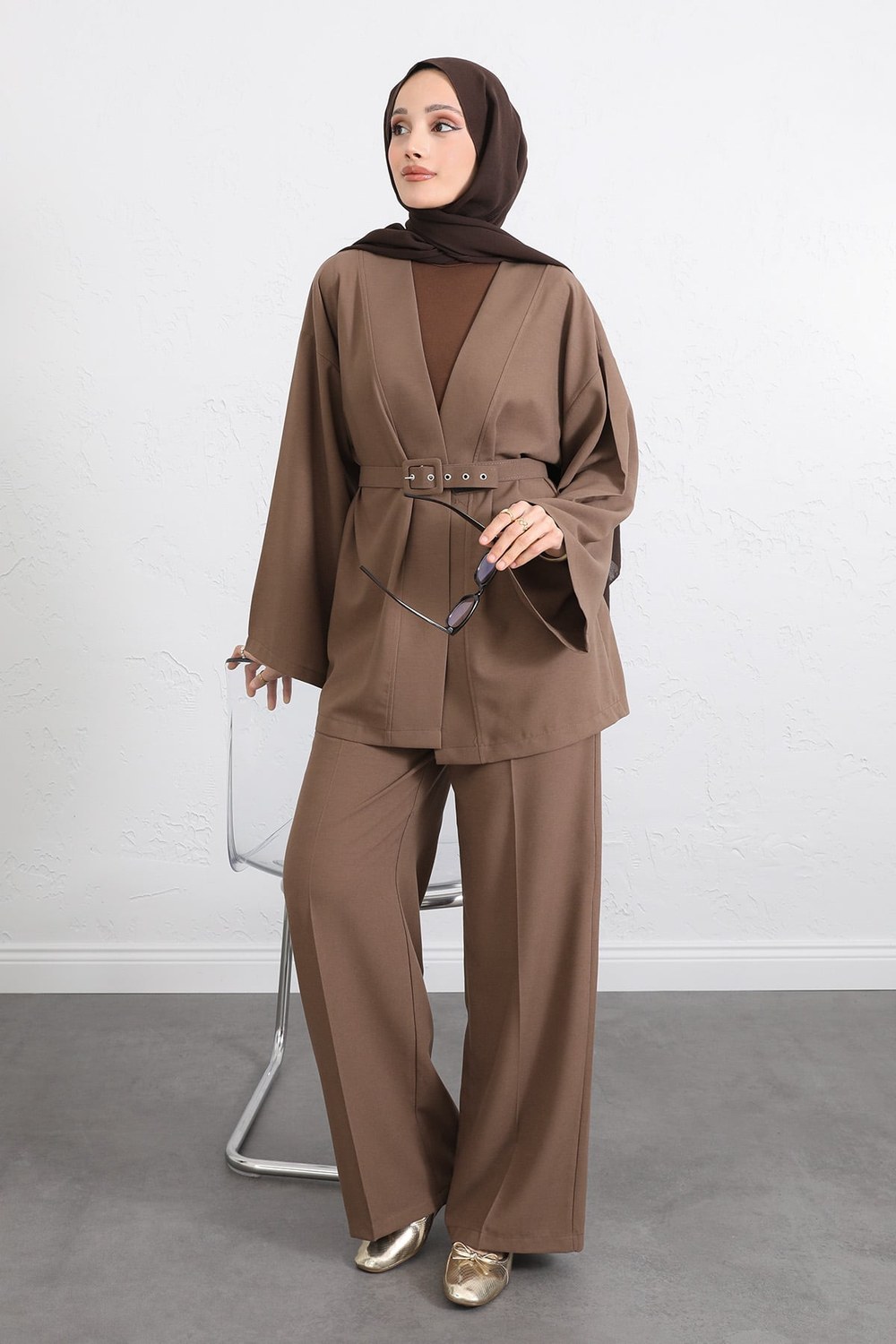 Kemerli Kimono Takım 0047 - Vizon