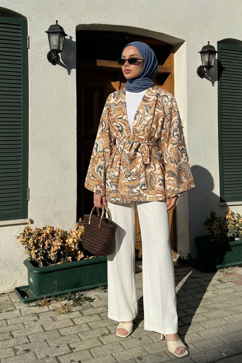 Etnik Desen Kimono 23751 - Krem