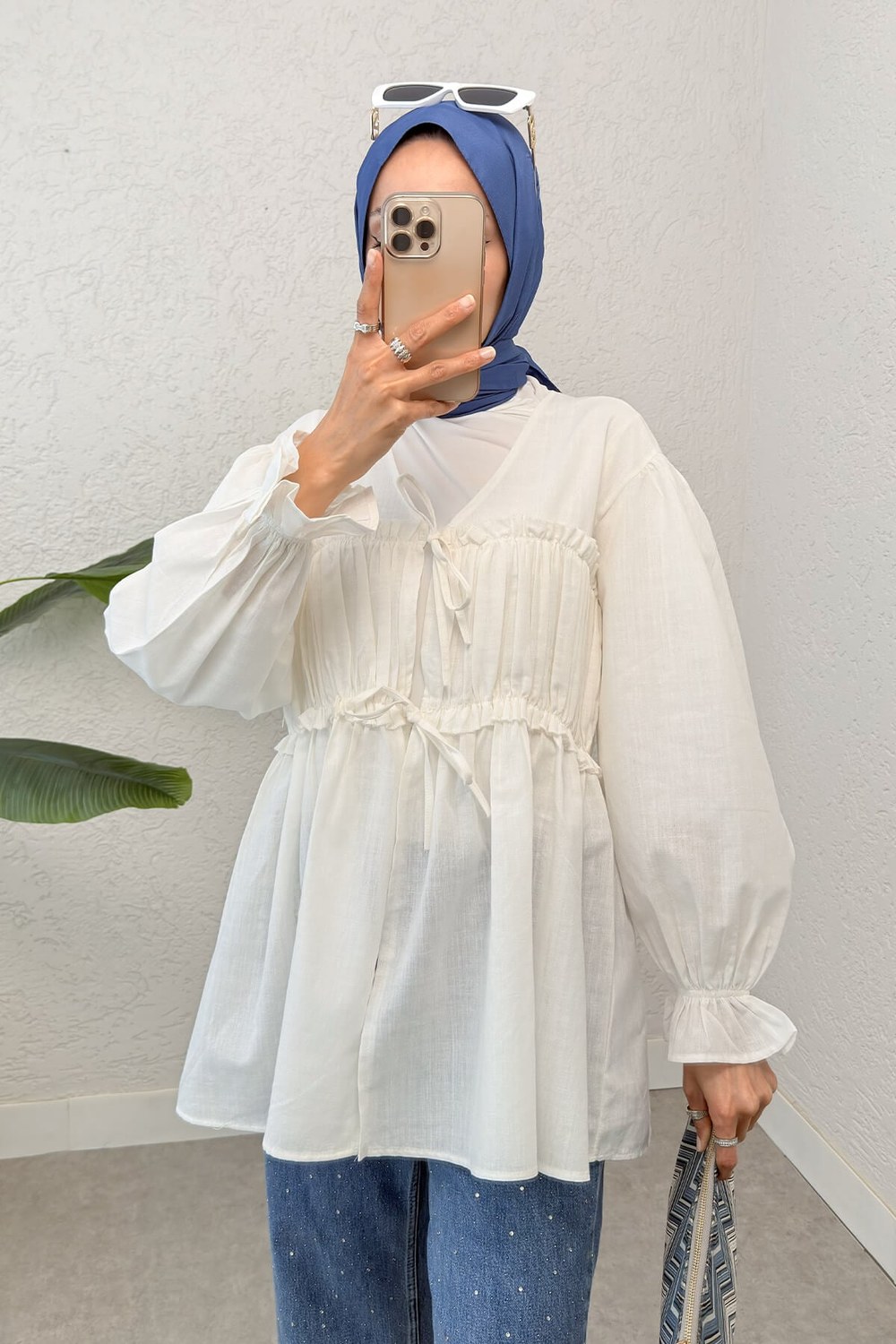Ön Büzgülü Kimono Tunik 2307 - Krem
