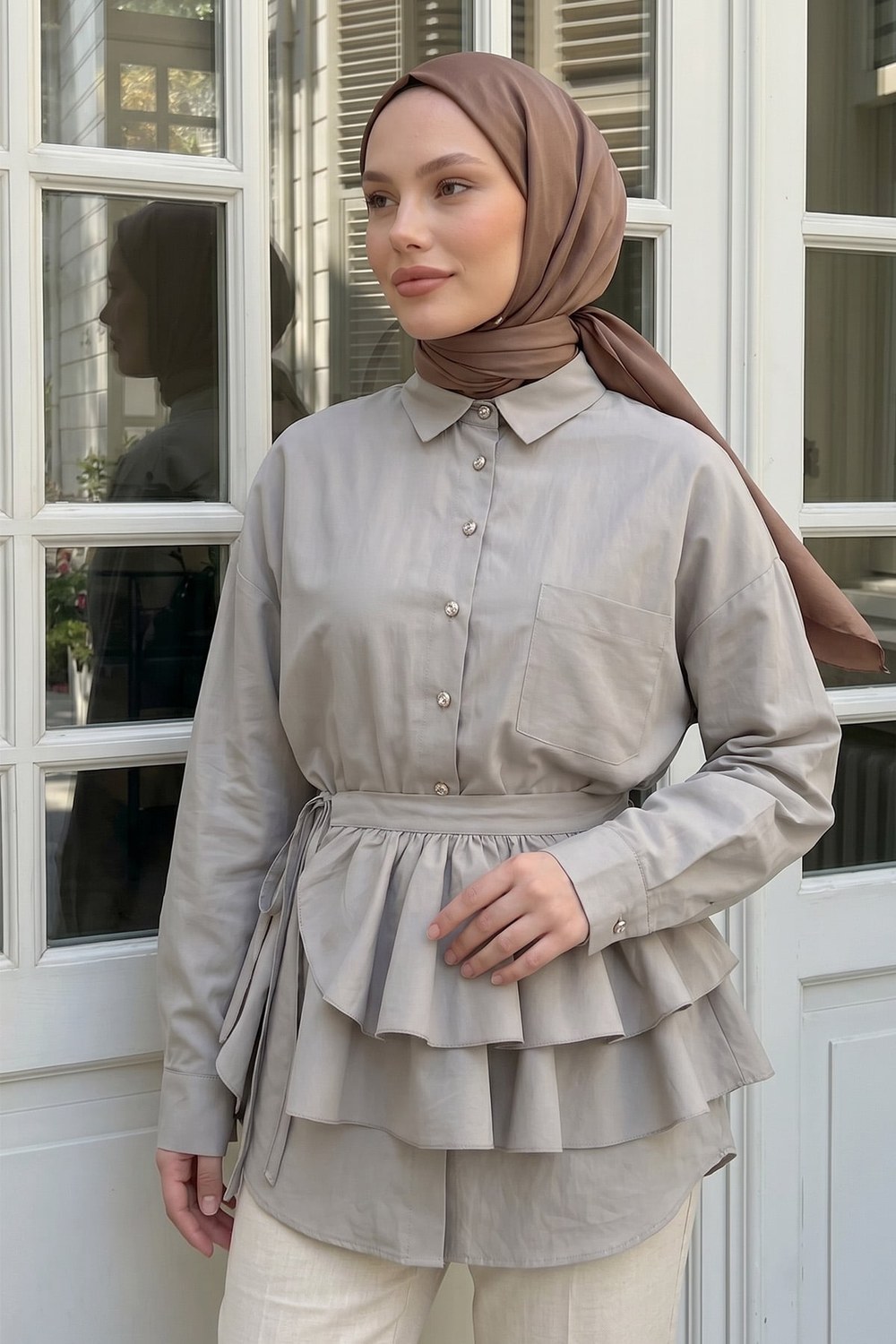 Aller Detaylı Tunik Y0123 - Bej