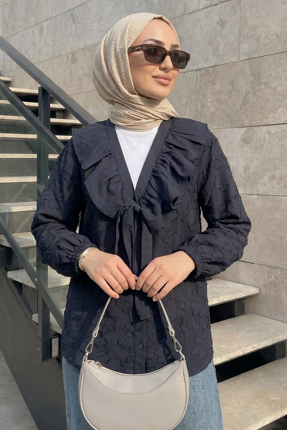 Fırfır Yakalı Kimono Y0110 - Lacivert
